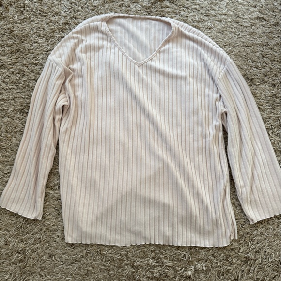 Cream Ribbed Long Sleeve Pajama Set - Picture 1 of 3